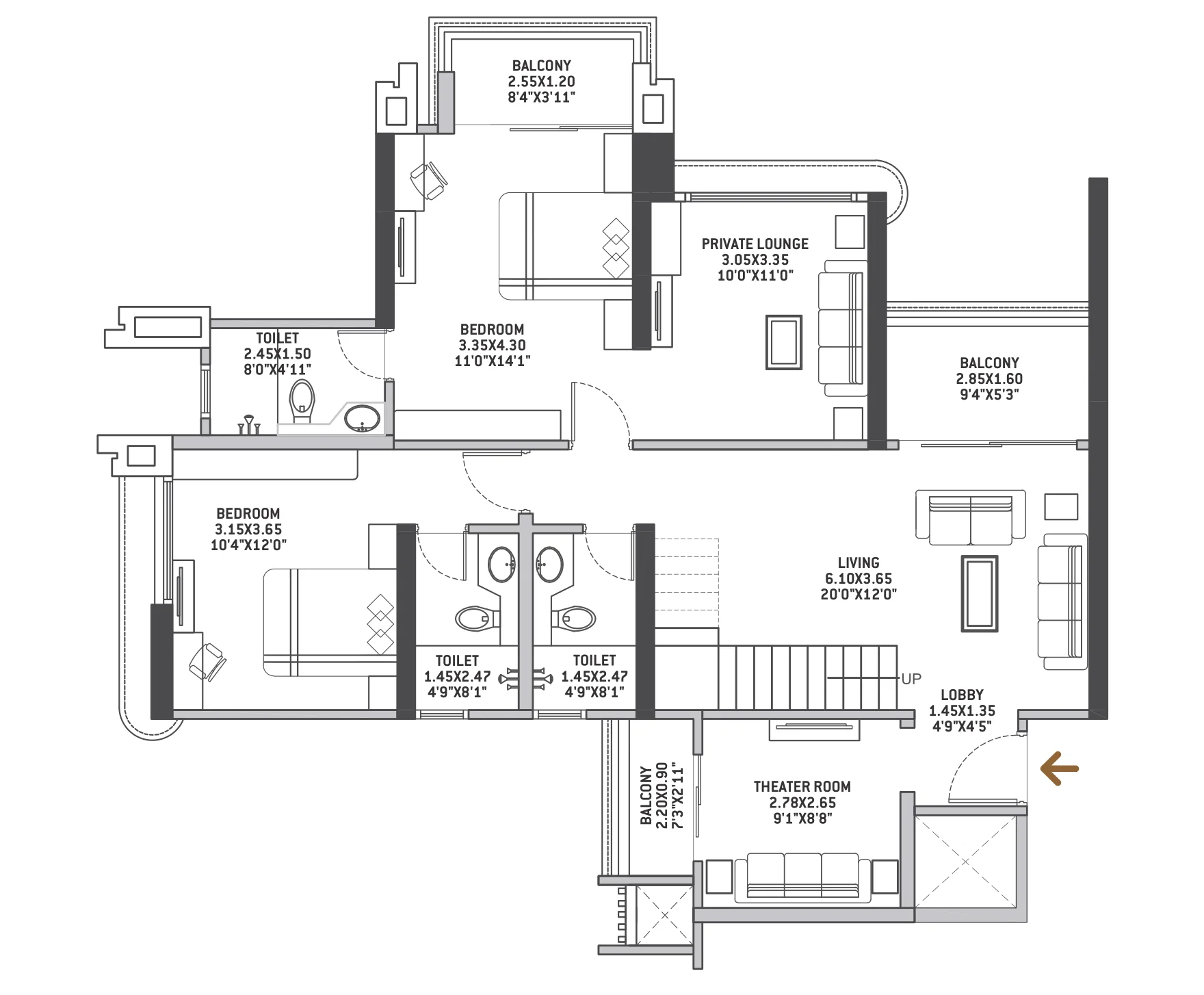 2 BHK flats in Kharadi floor plan